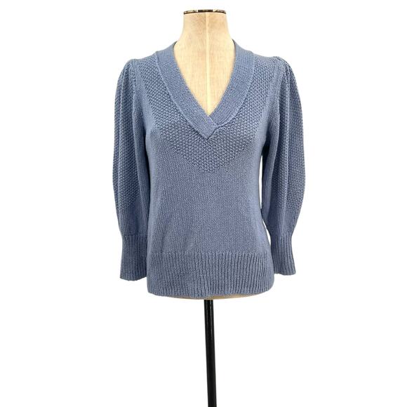 Brochu Walker Saskia Relaxed V-neck Sweater Cotton Wool Blue Size Small - Picture 2 of 11